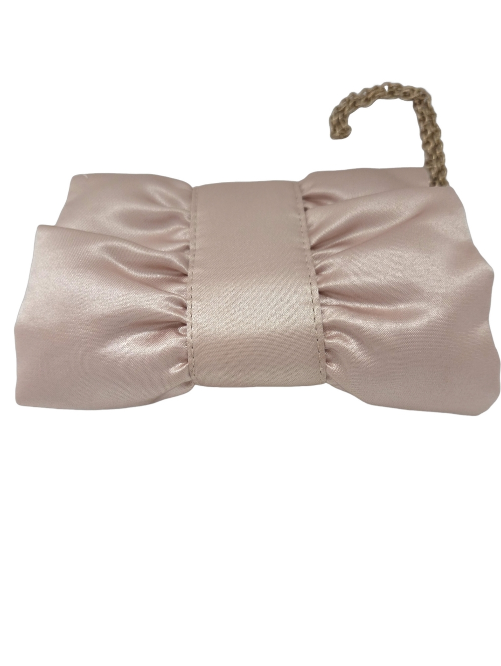 ✨️ BCBGMAXAZRIA Satin Bow Clutch Wristlet | Champagne Beige Evening Wedding Bag - Picture 6 of 11
